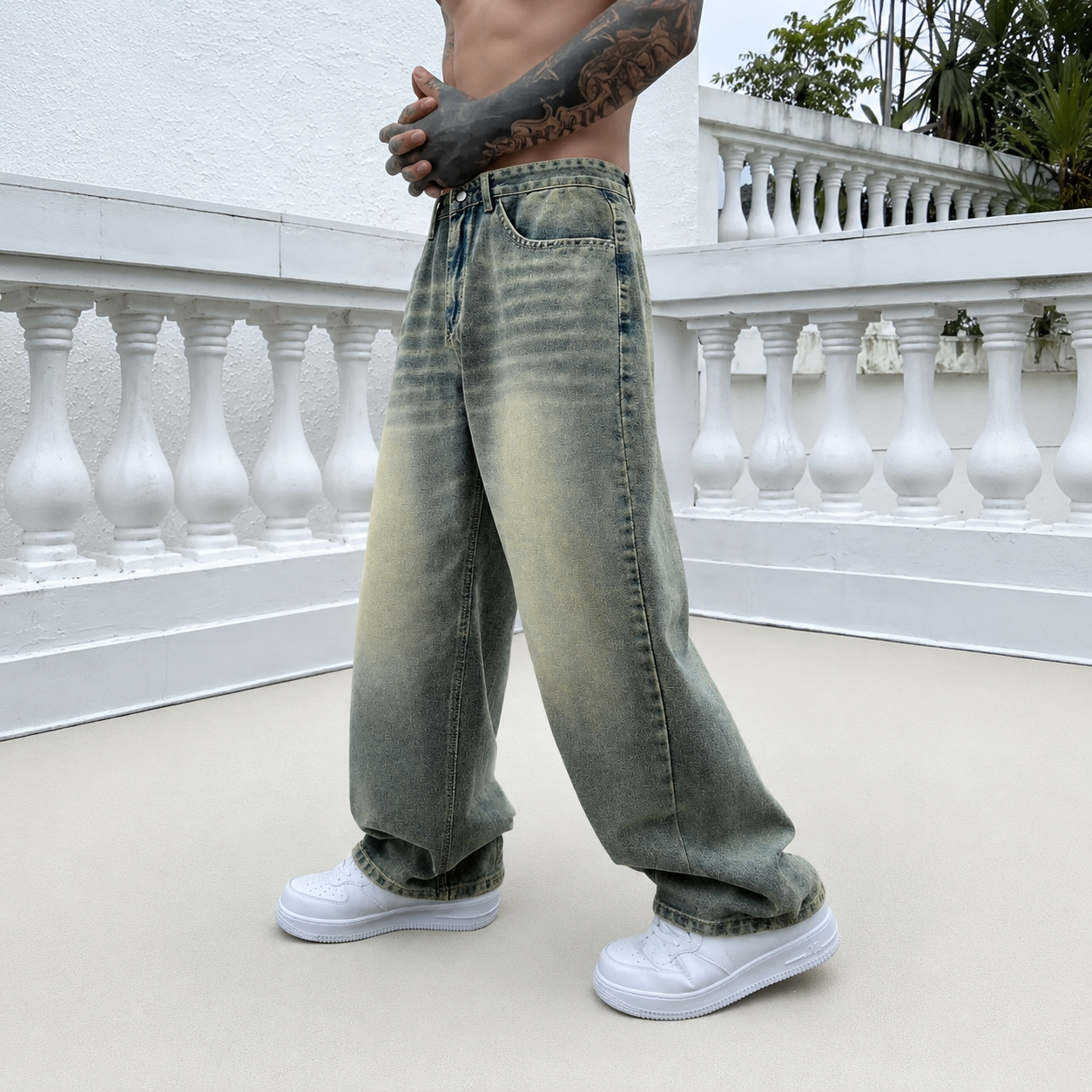 Loose Vintage Washed Streetwear Jeans For Men