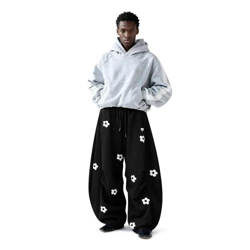 Casual Baggy Loose Floral Embroidery Sweatpants For Men And Women