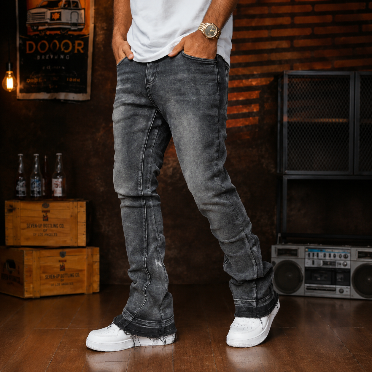 Stretch Slim Fit Vintage Bootcut Denim Jeans For Men