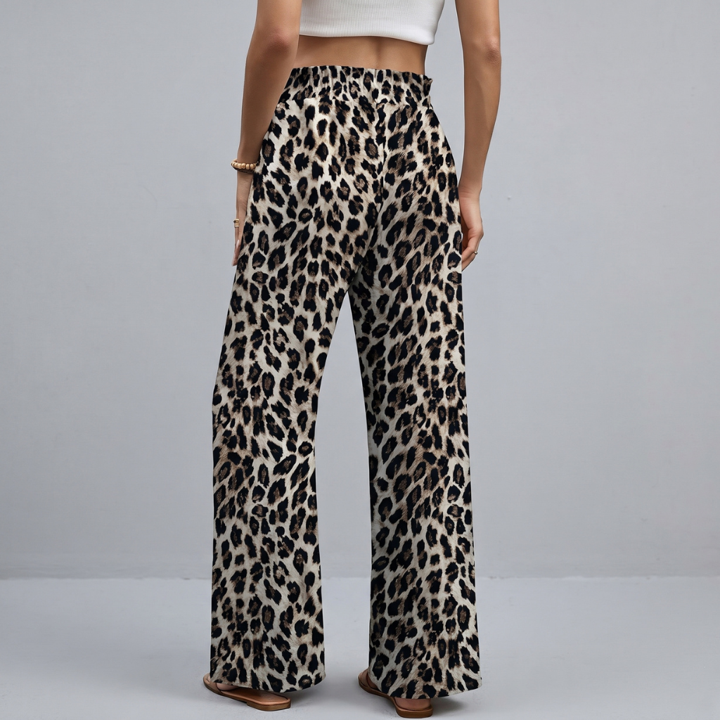 Loose Fit Printed Wide Drawstring Pants With Pockets For Women