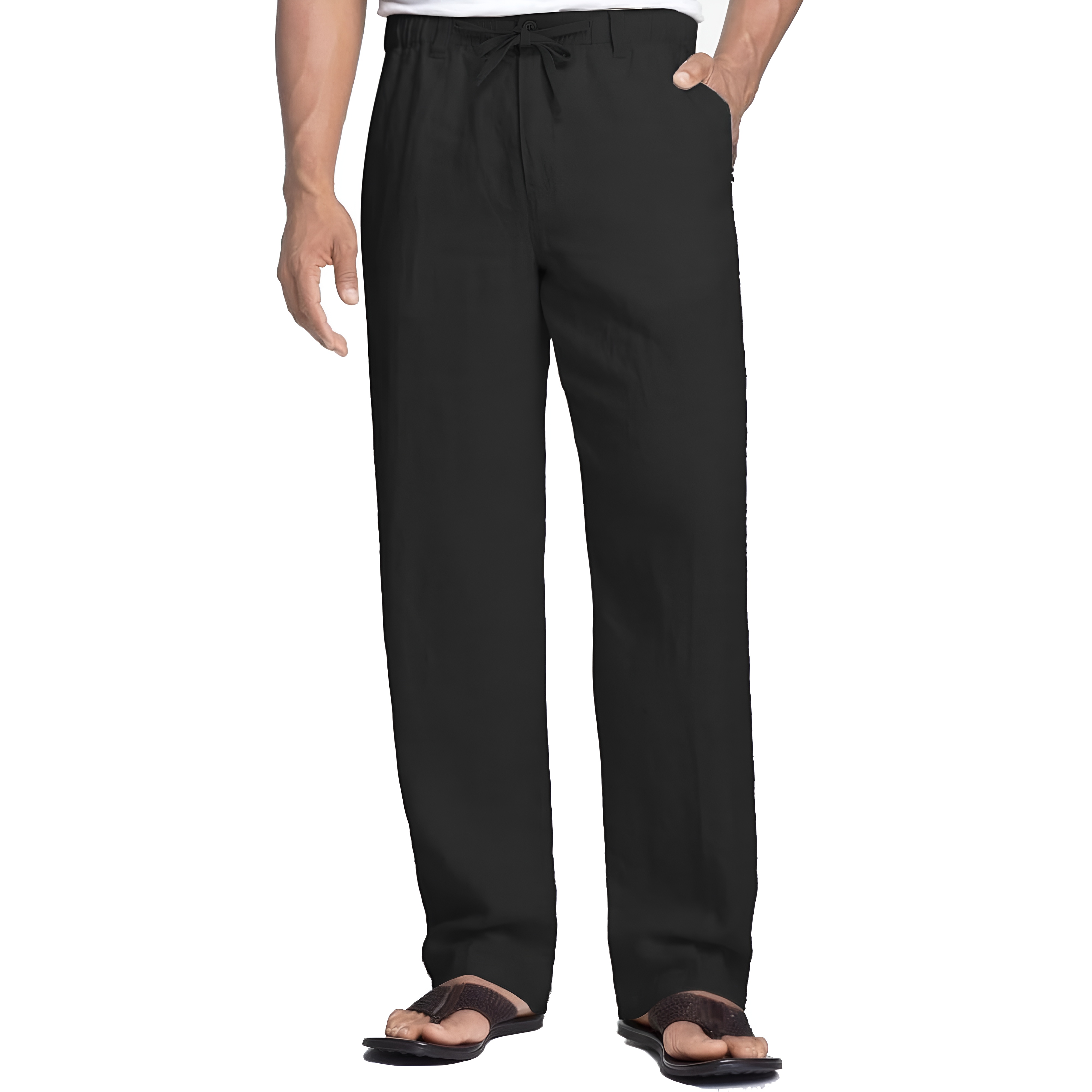 Linen Blend Casual Pants With Drawstring For Men