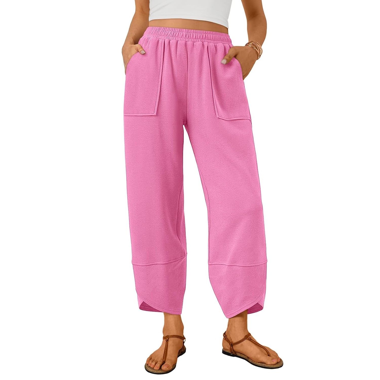 Casual Summer Wide Length Pants With Side Pockets For Women