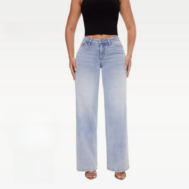 Mid Rise Wide Style Baggy Jeans For Women