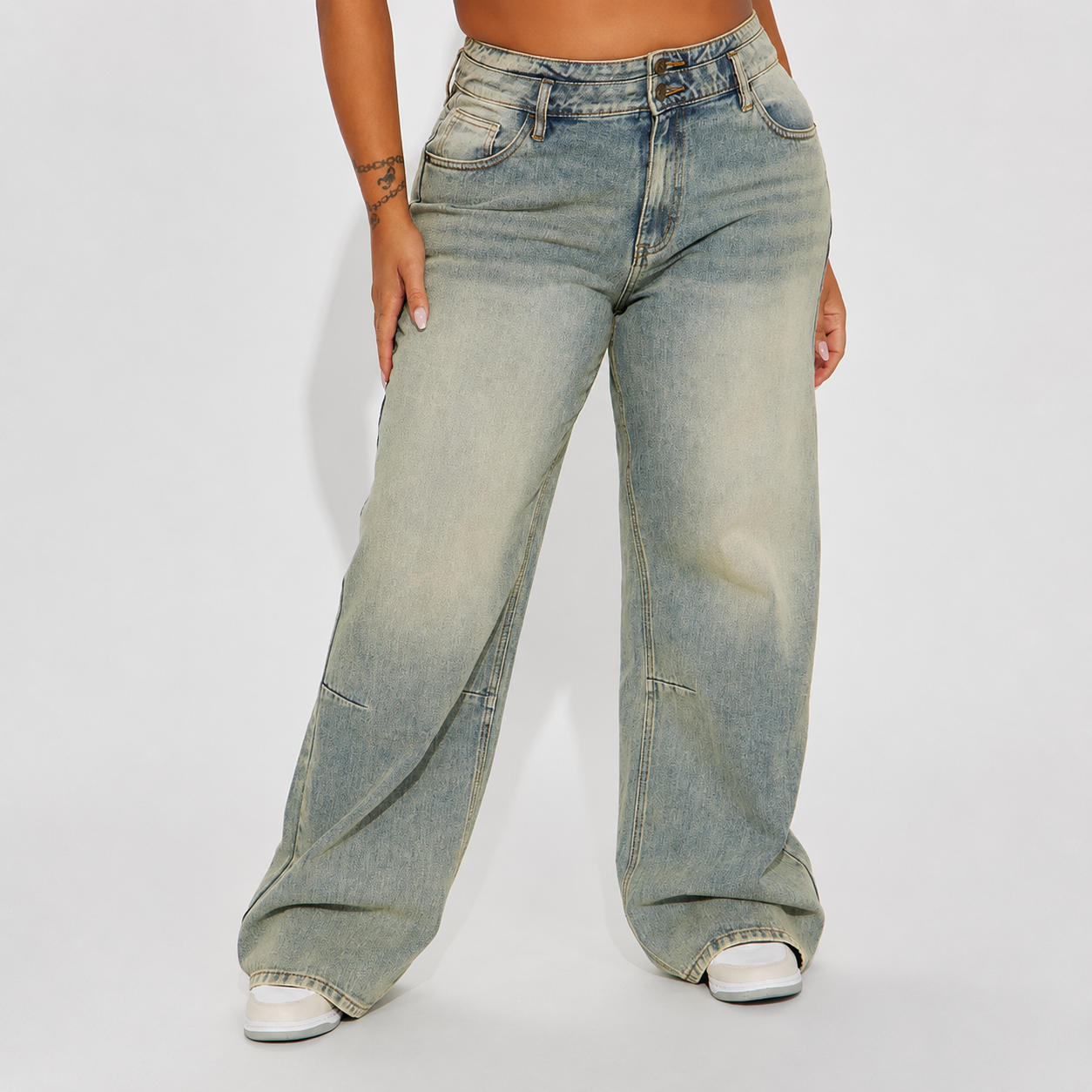 Tinted Baggy Non Stretch Jeans For Women