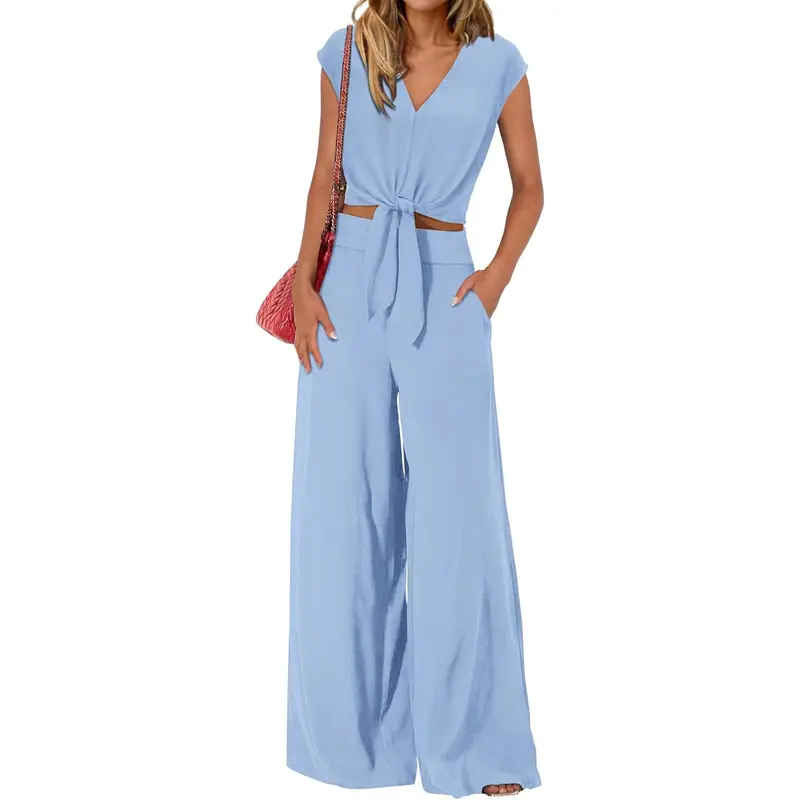 Summer 2 Piece Wide Pant Set for WomenSummer 2 Piece Wide Pant Set for Women - Image 8
