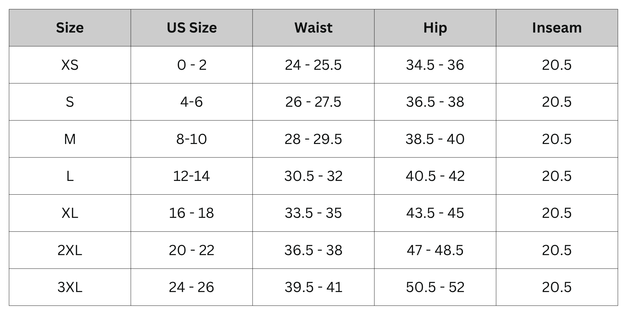 Size Chart