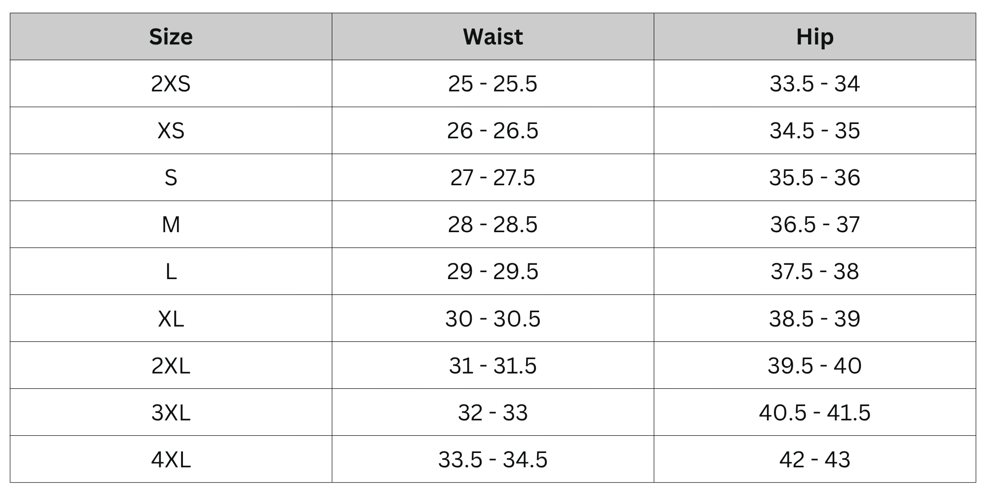 Size Chart