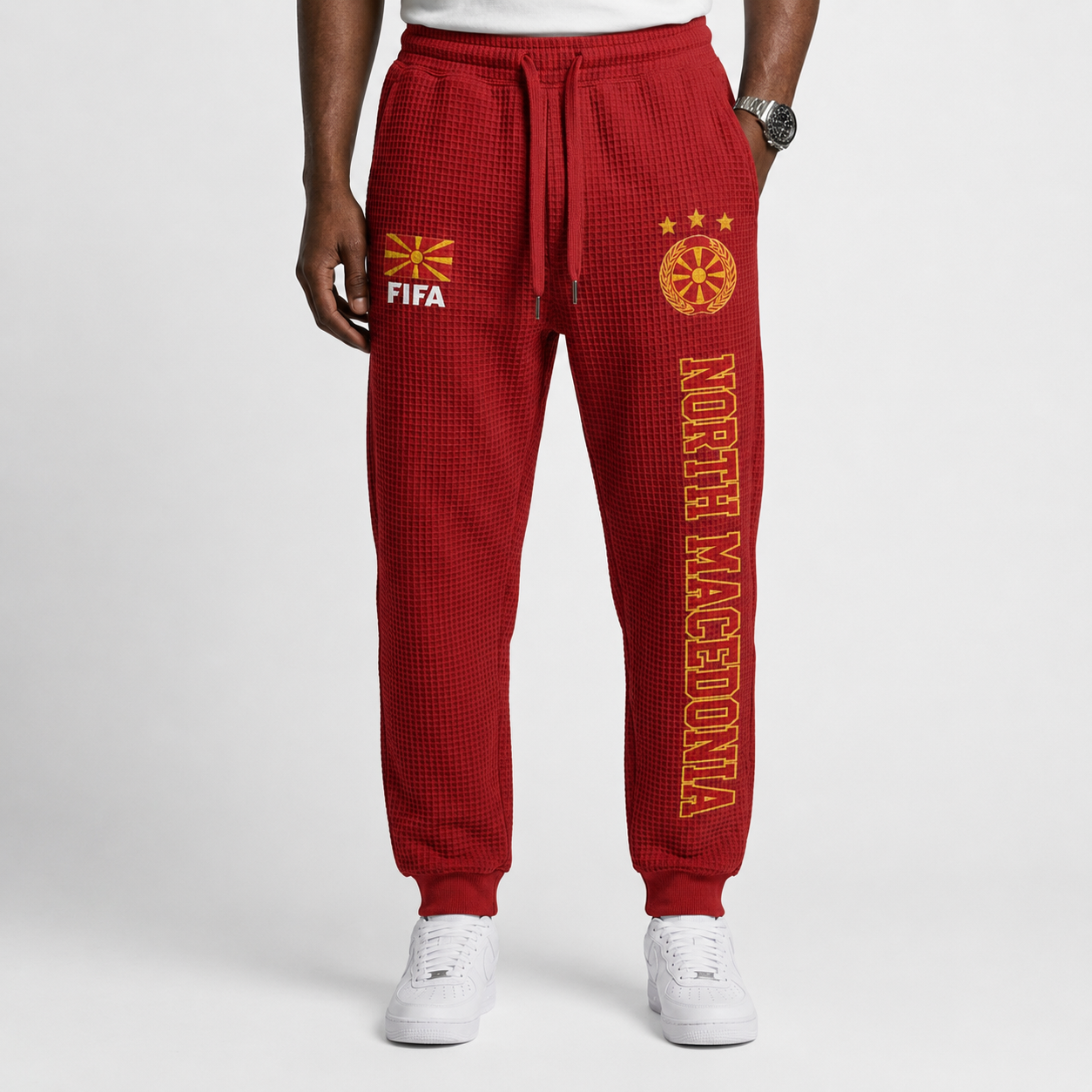 FIFA 2026 North Macedonia Printed Waffle Football Fan Pants