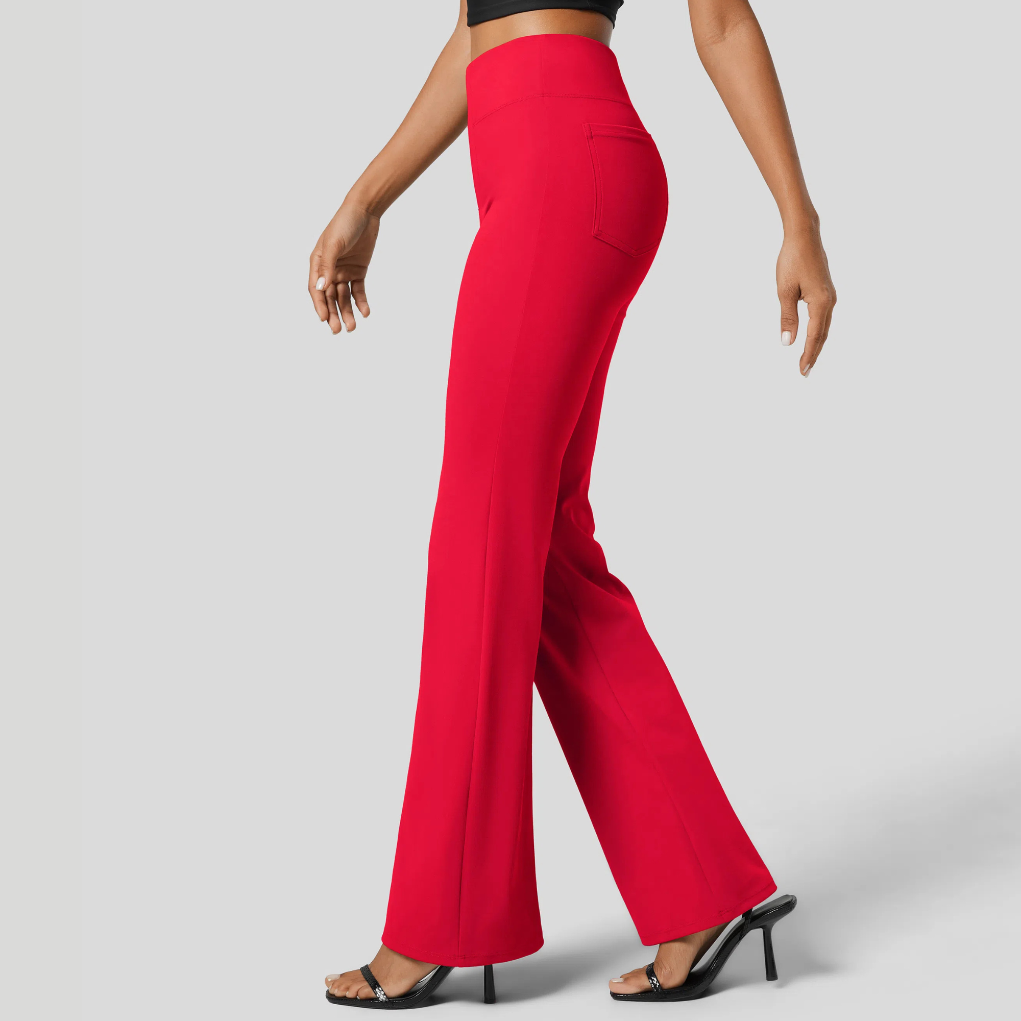 High Rise Back Side Pocket Slight Flare Work Pants