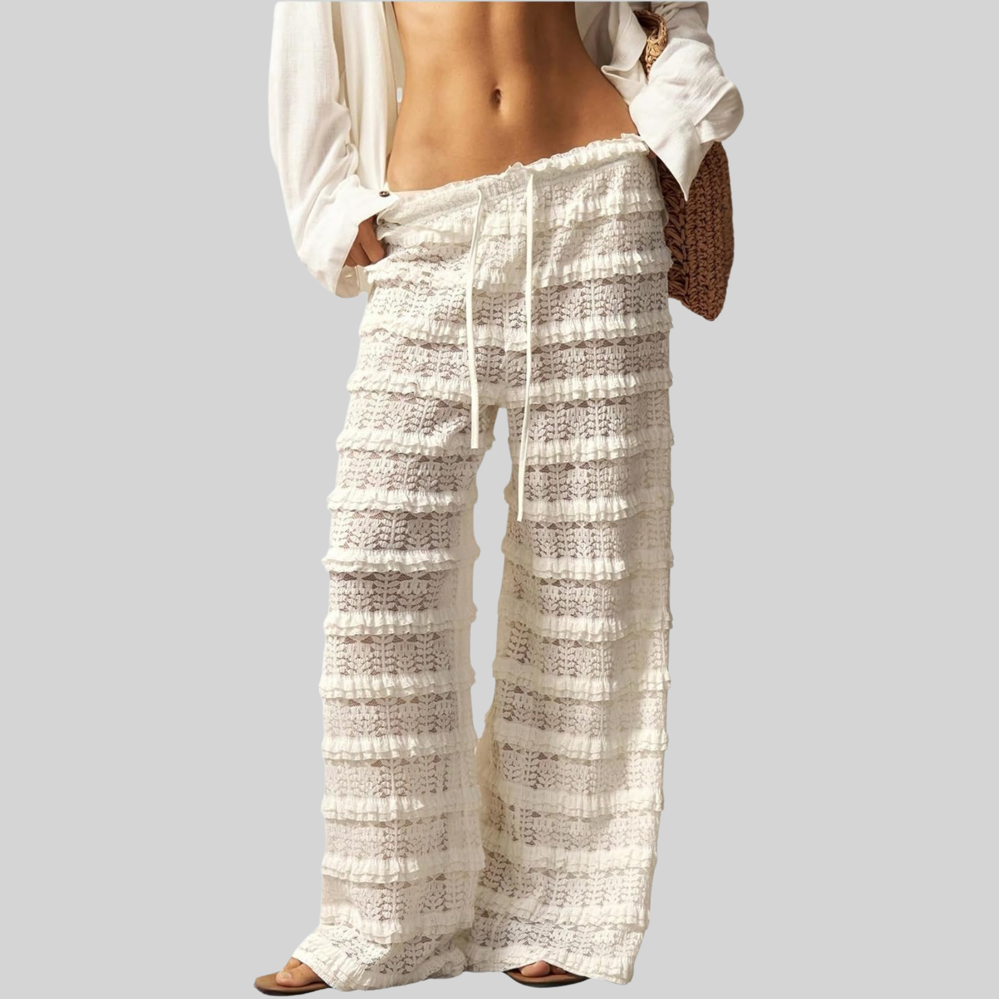 Lace Ruffle Mesh Layered Bathing Suit Pants Beach For Women