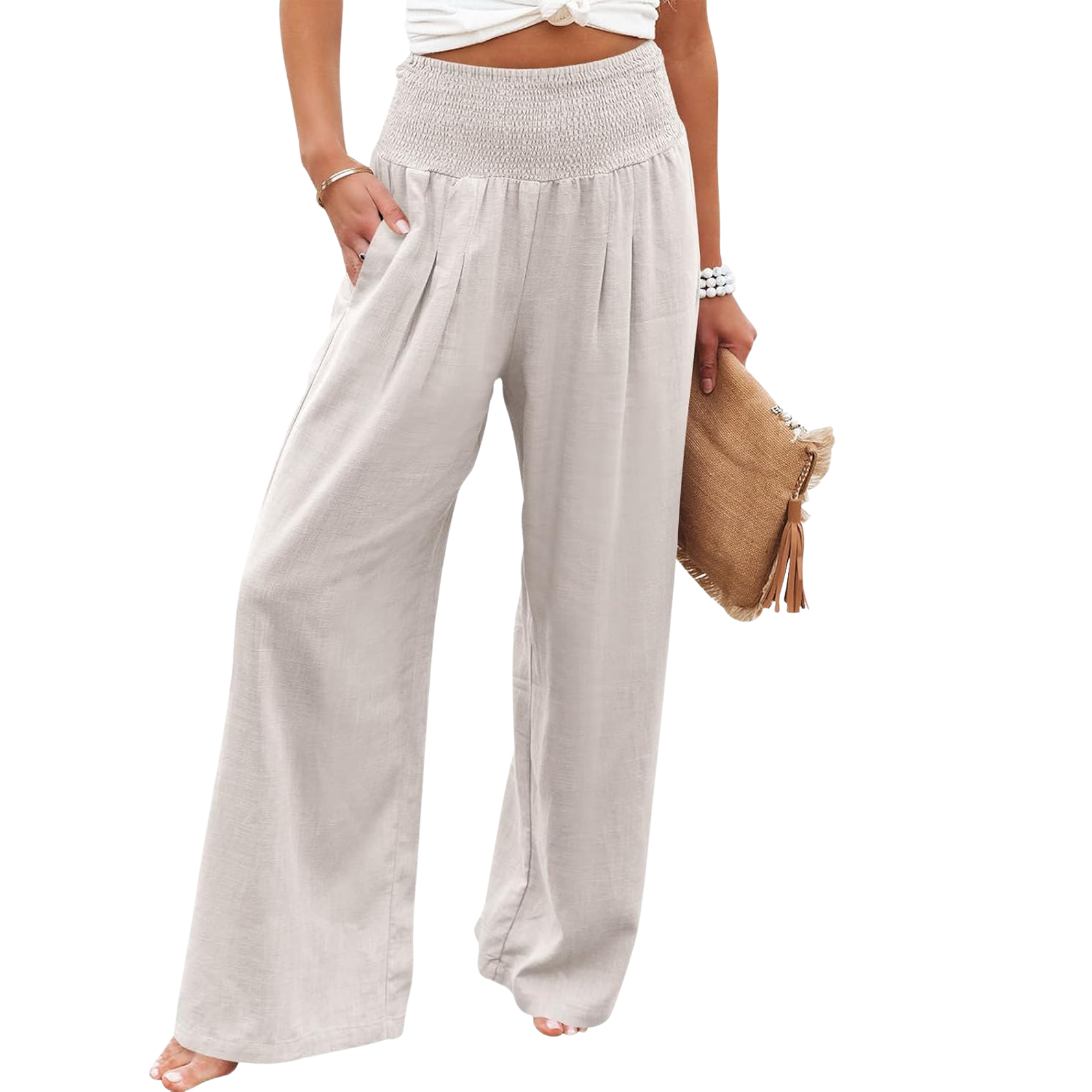 Wide Leg Linen Palazzo Pants for Women Casual Boho