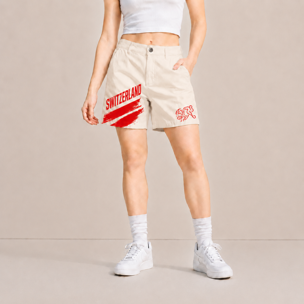 World Cup 2026 Switzerland Football Fan Printed Twill Shorts