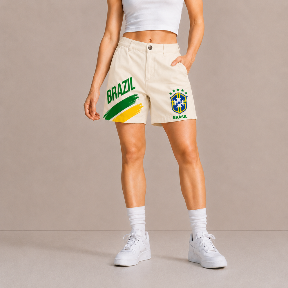 World Cup 2026 Brazil Football Fan Printed Twill Shorts