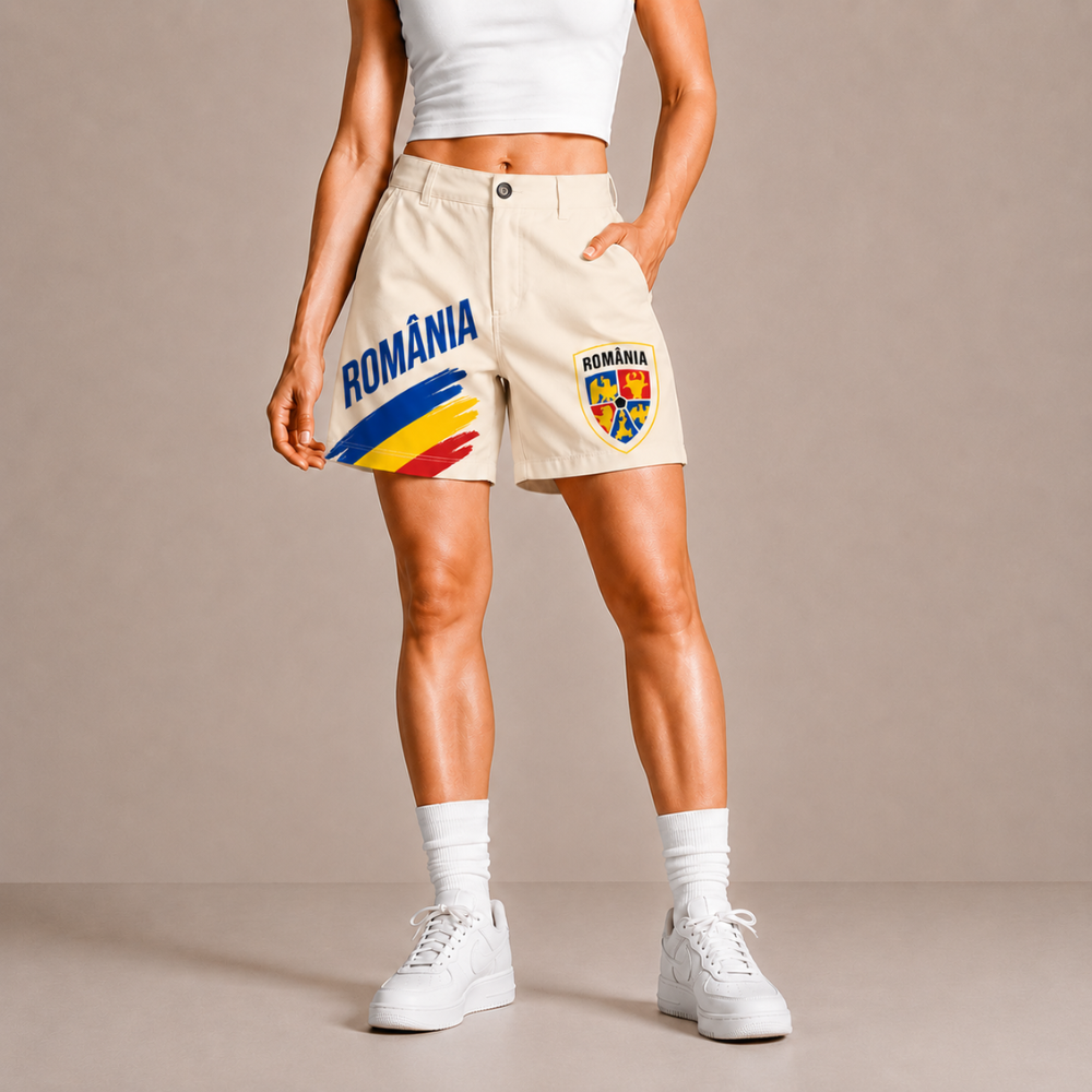 World Cup 2026 Romania Football Fan Printed Twill Shorts