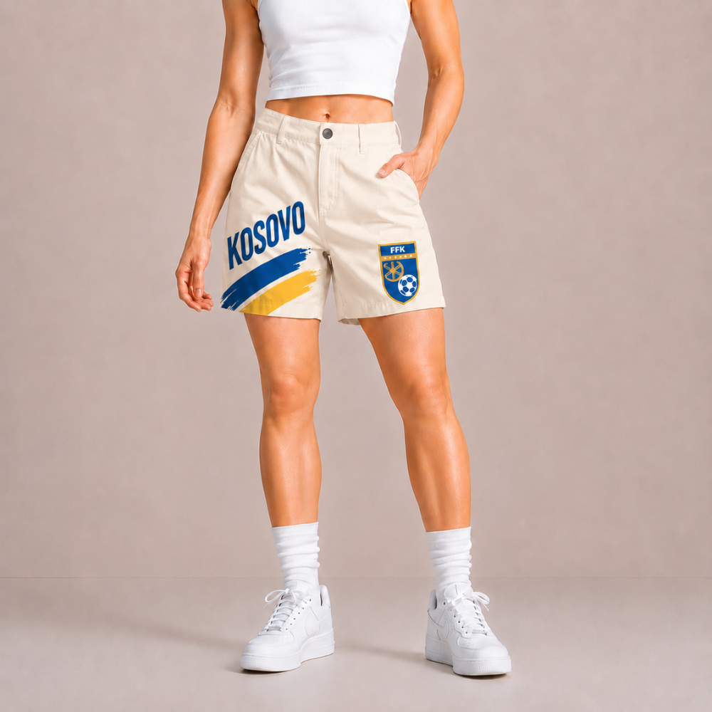 World Cup 2026 Kosovo Football Fan Printed Twill Shorts