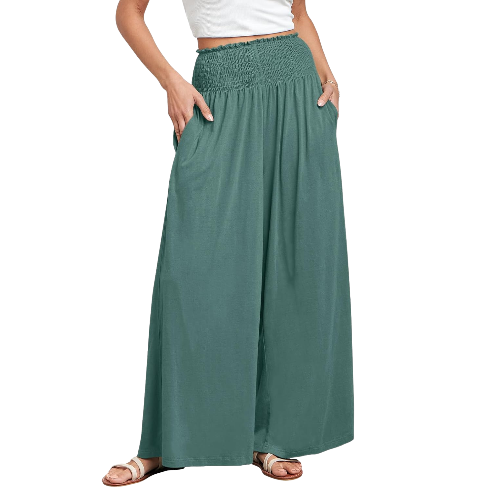 Boho Wide Leg Palazzo Lounge Pants with Pockets