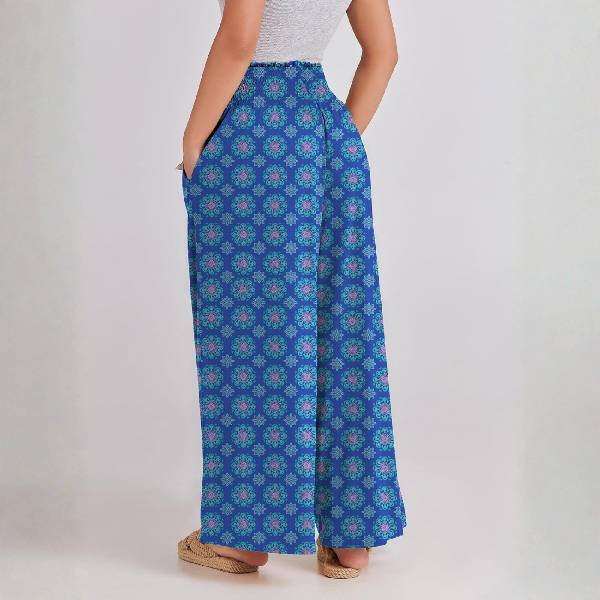Boho Wide Leg Palazzo Lounge Pants with Pockets