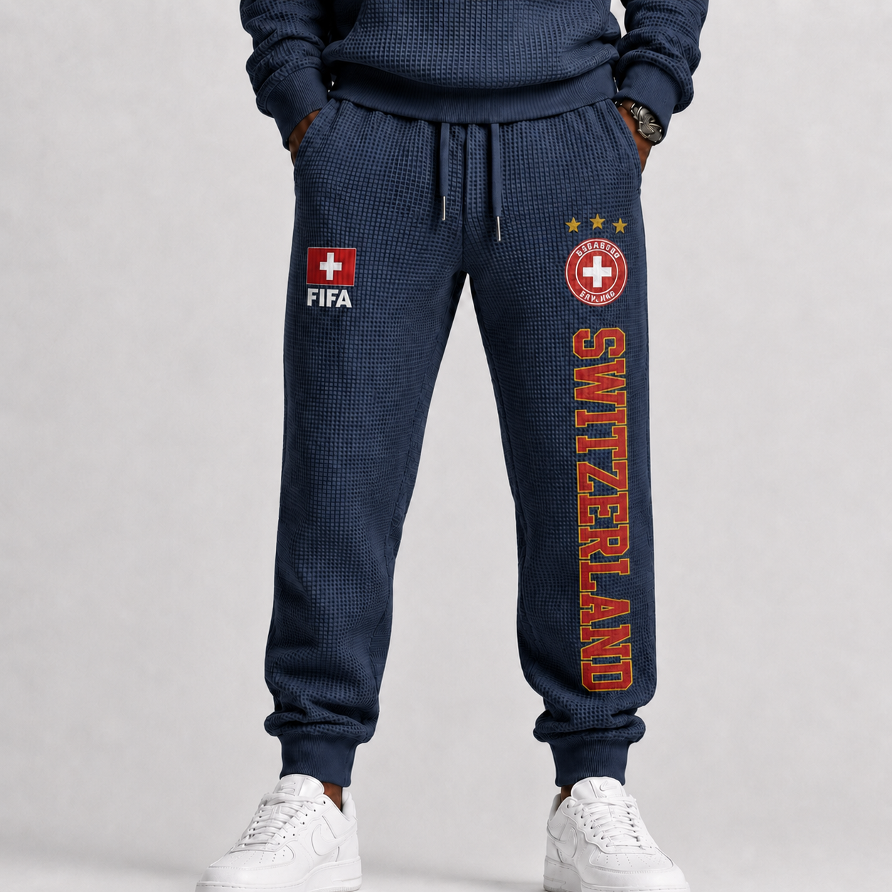 FIFA 2026 Switzerland Printed Waffle Football Fan Pants
