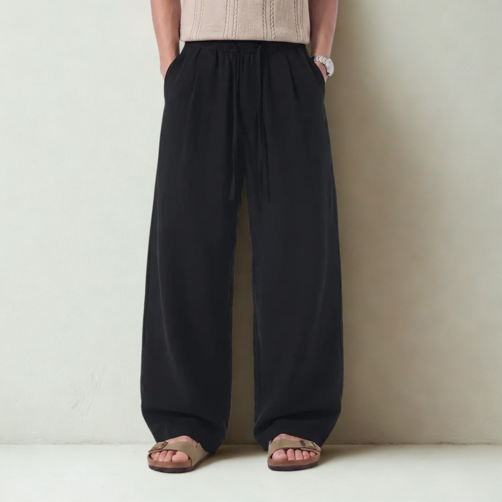Lightweight Wide Fit Trousers With Adjustable Drawstring For Men