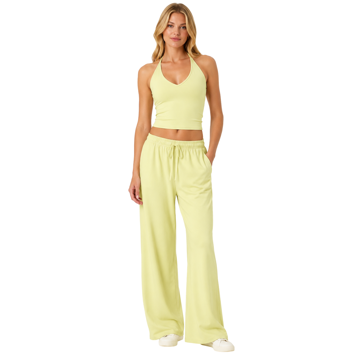 Crop Tank Top And Wide Fit Trouser Set For Women
