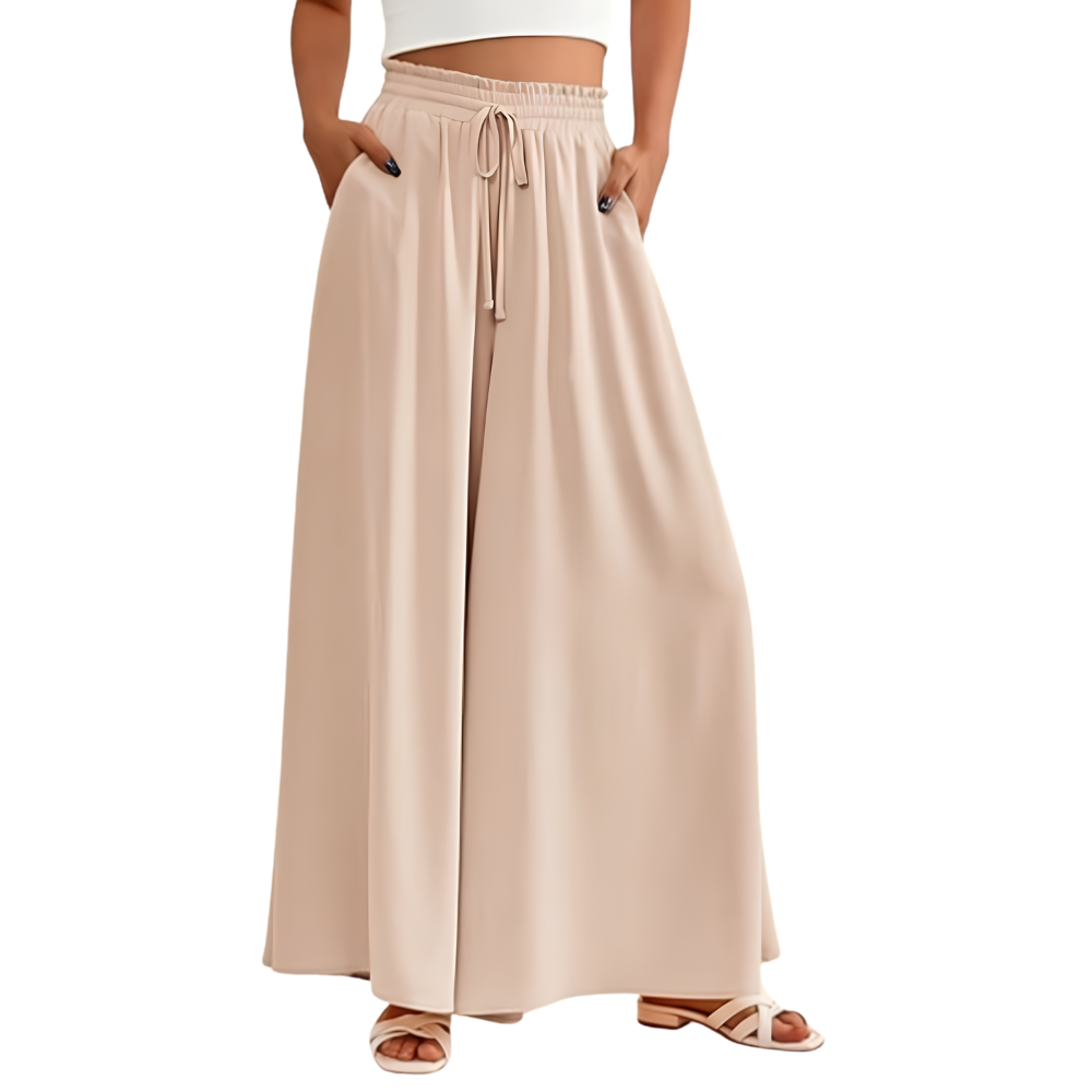 Summer Palazzo Pants With Elastic Fit And Flowy Pockets For Women