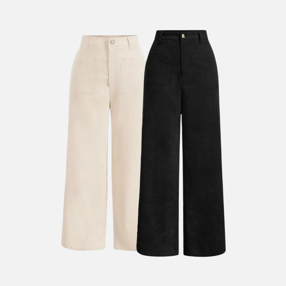 Solid Colored Front Buttoned Wide Leg Pocket Pants