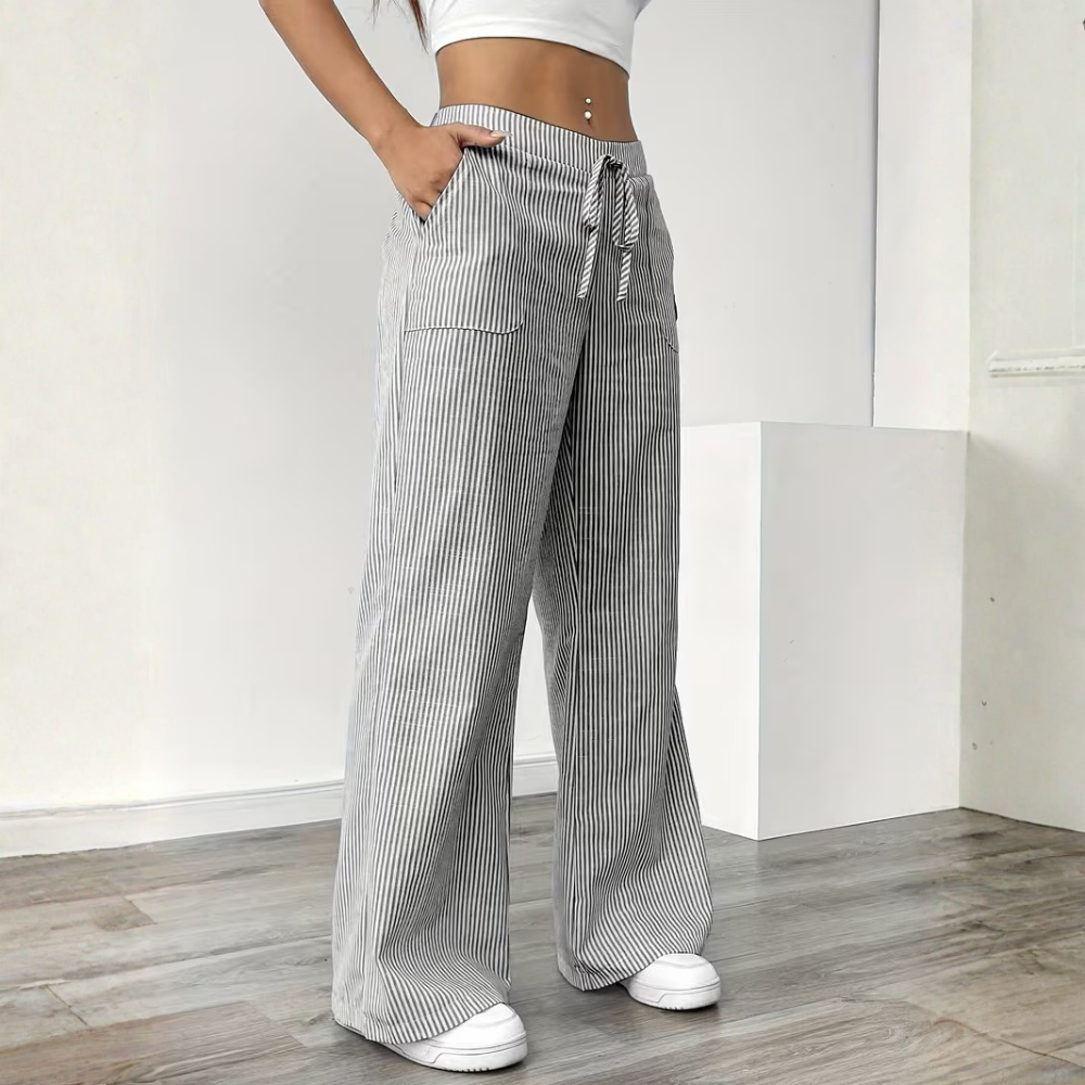 Elegant Casual Commuter Striped Loose Fit Pants For Women