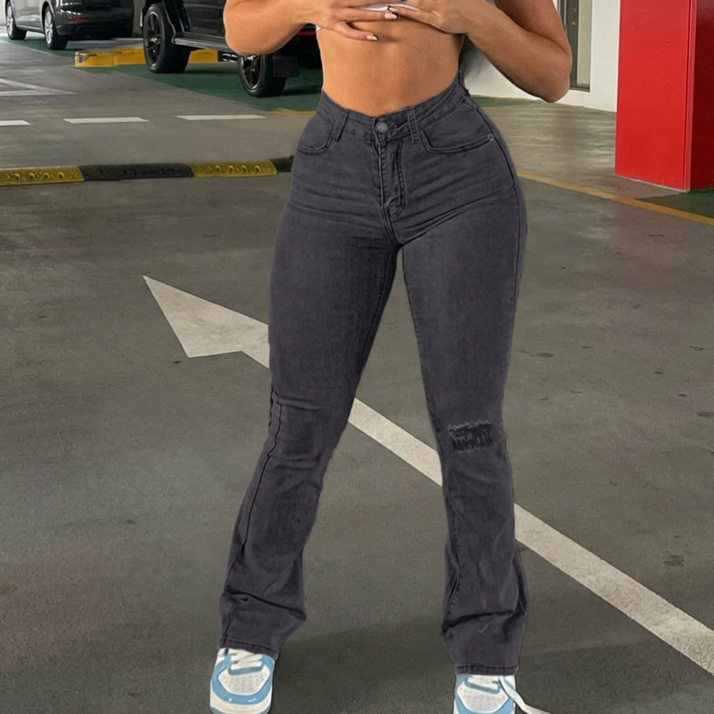 Casual Flared Bell Bottom Streetwear Ripped Jeans For Women