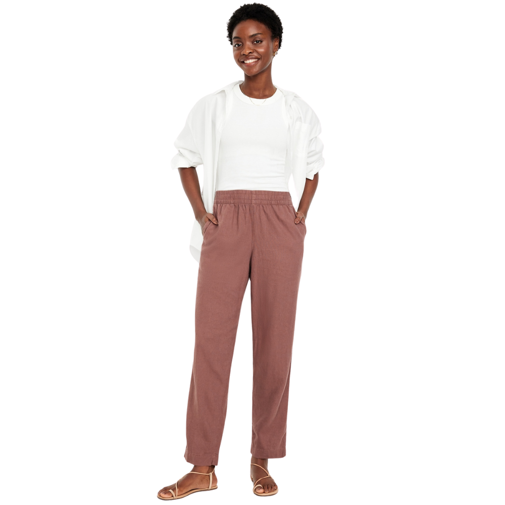 High Waisted Linen Blend Straight Ankle Pants-My Comfy Pant