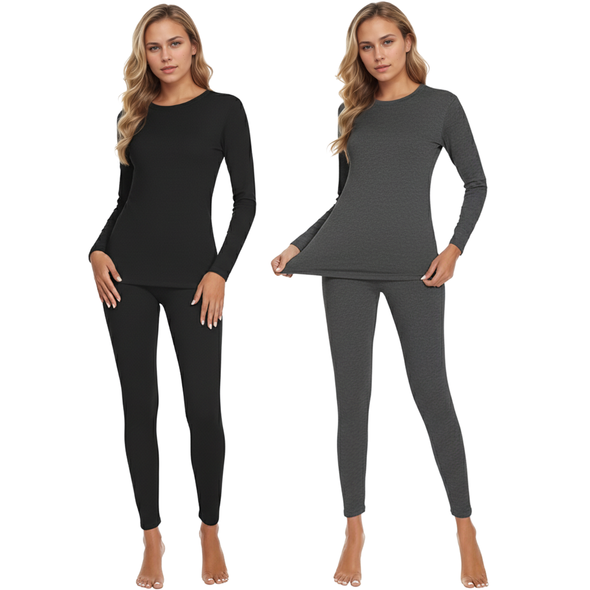 Pack of 2 Women Thermal Base Layer with Fleece Lined Underwear Top and Bottom Set