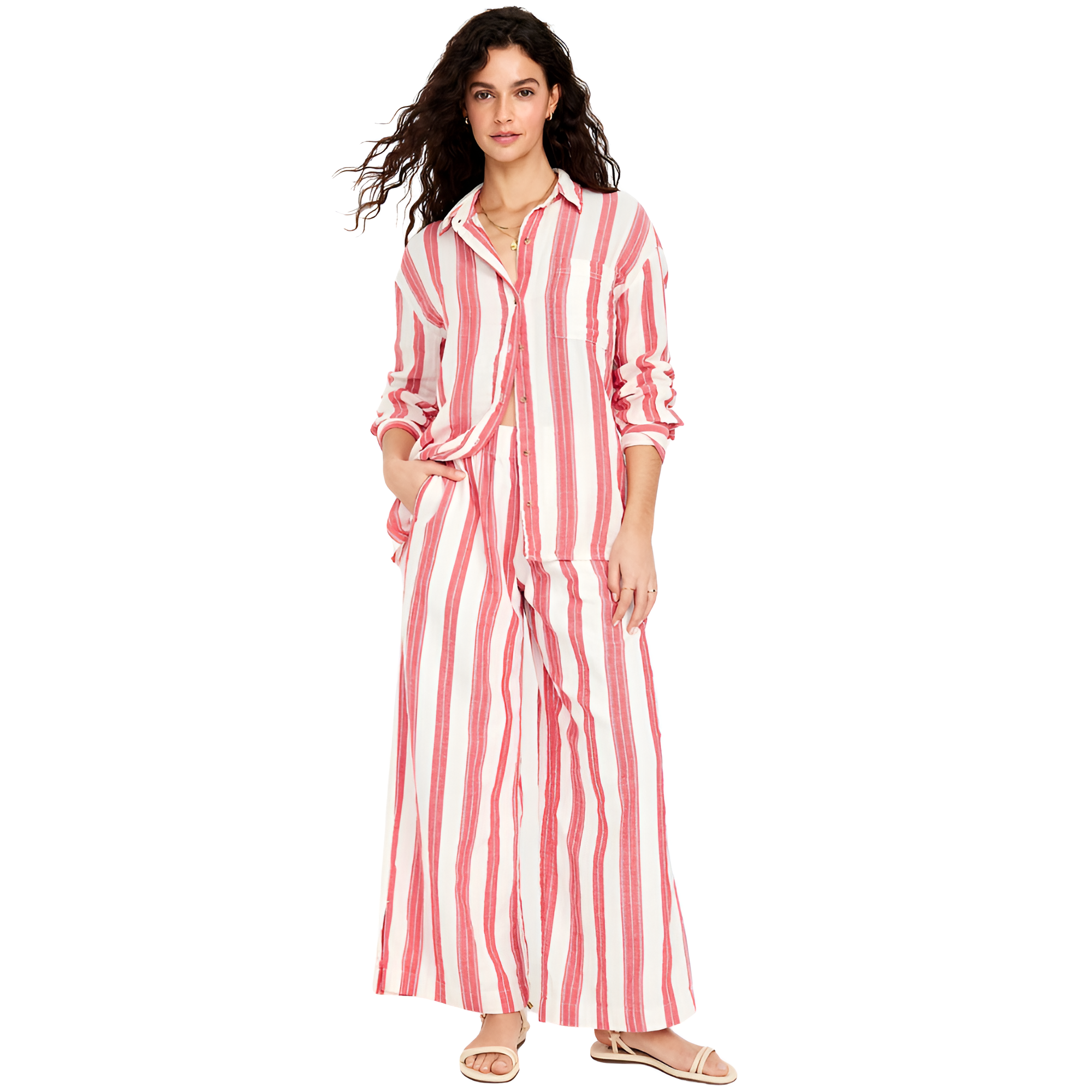 High Rise Crinkle Gauze Stripe Super Wide Pants-My Comfy Pant