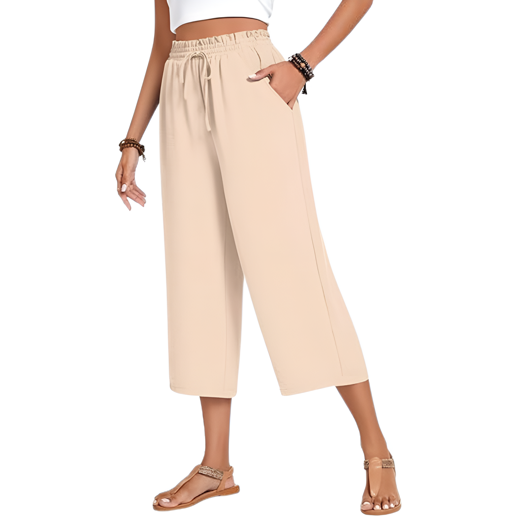 Wide Fit Casual Capri Pants With Pockets For Women