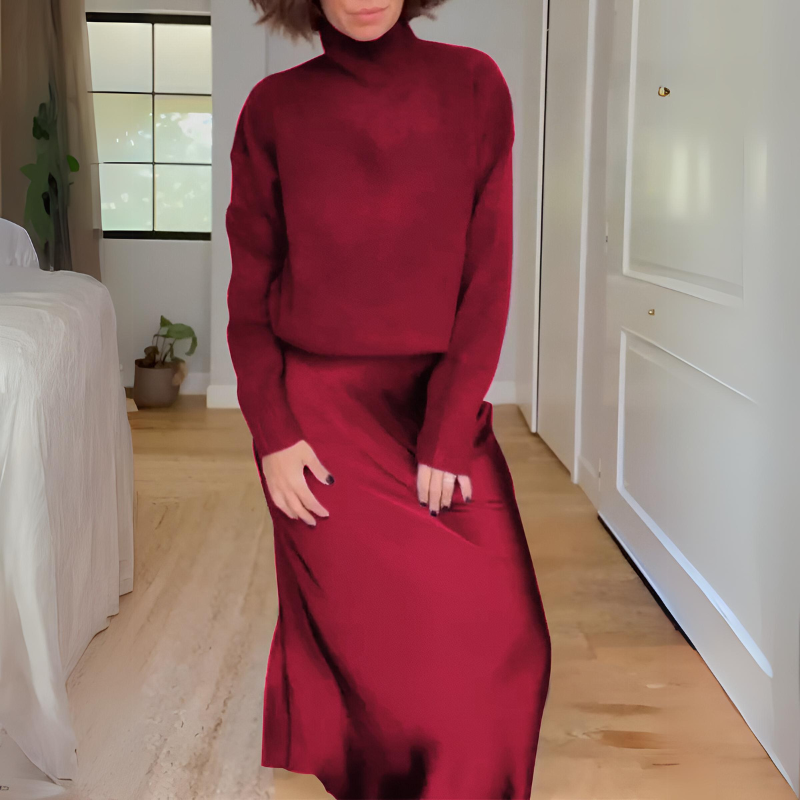 Two Piece Long Sleeve Top And Skirt Set-My Comfy Pant