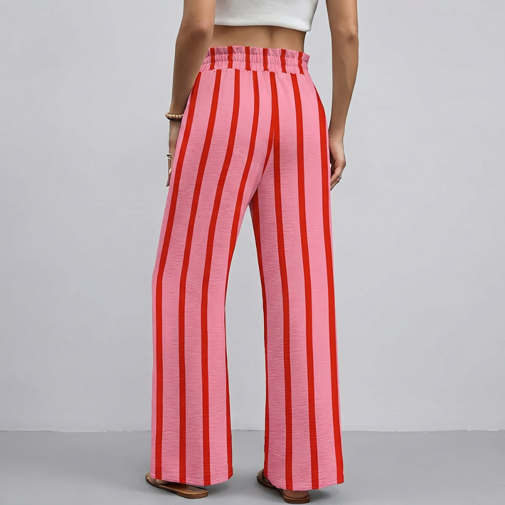 Loose Fit Printed Wide Drawstring Pants With Pockets For Women