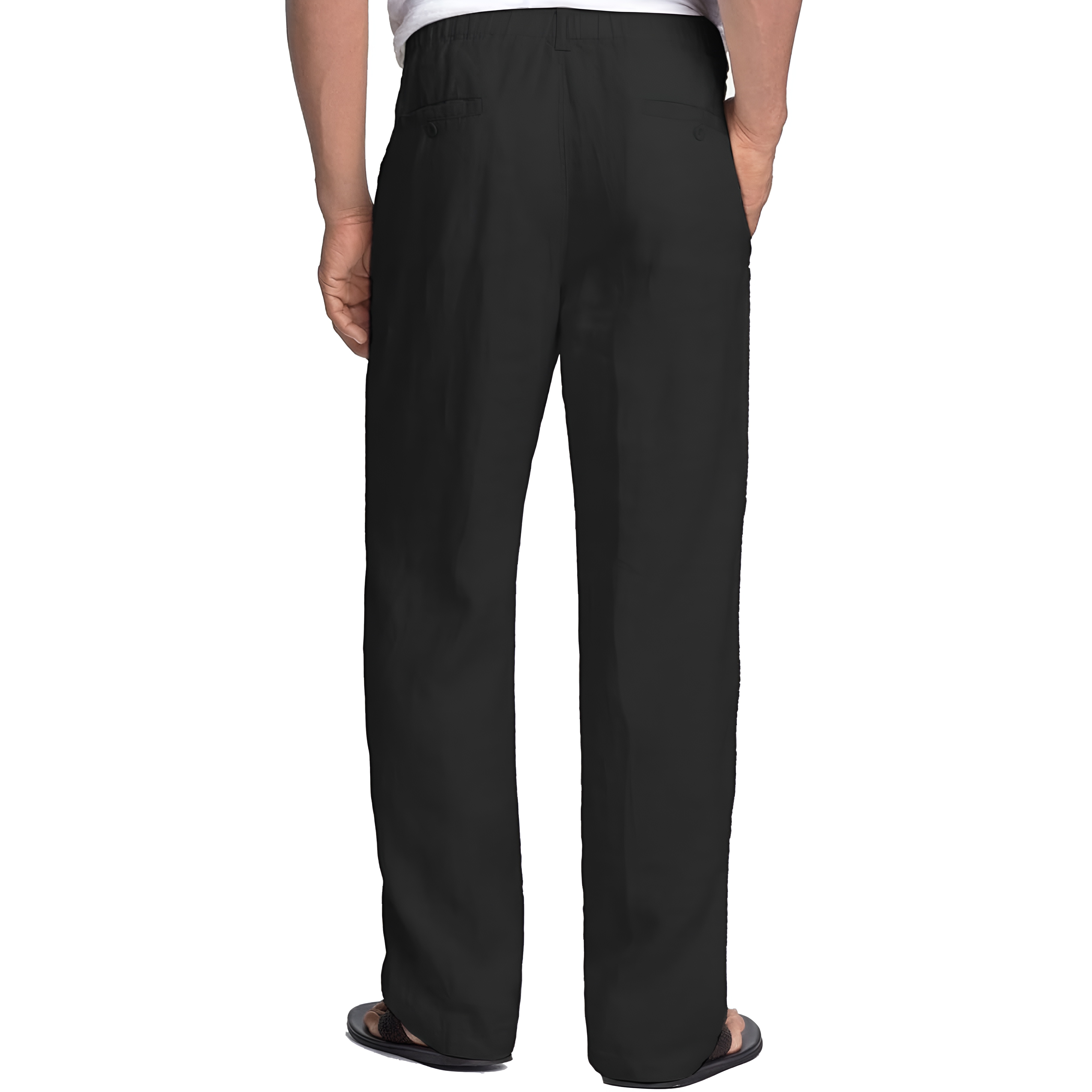 Linen Blend Casual Pants With Drawstring For Men