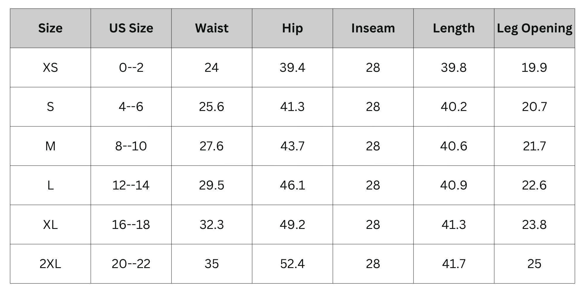 Size Chart