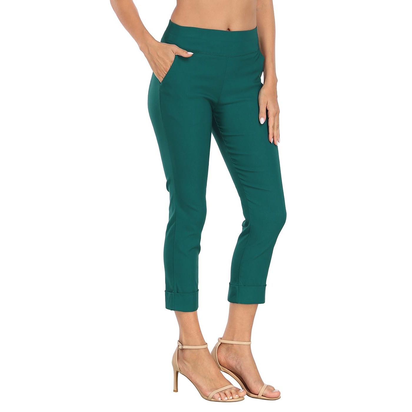Pull On Elastic Capri Pants With Pockets