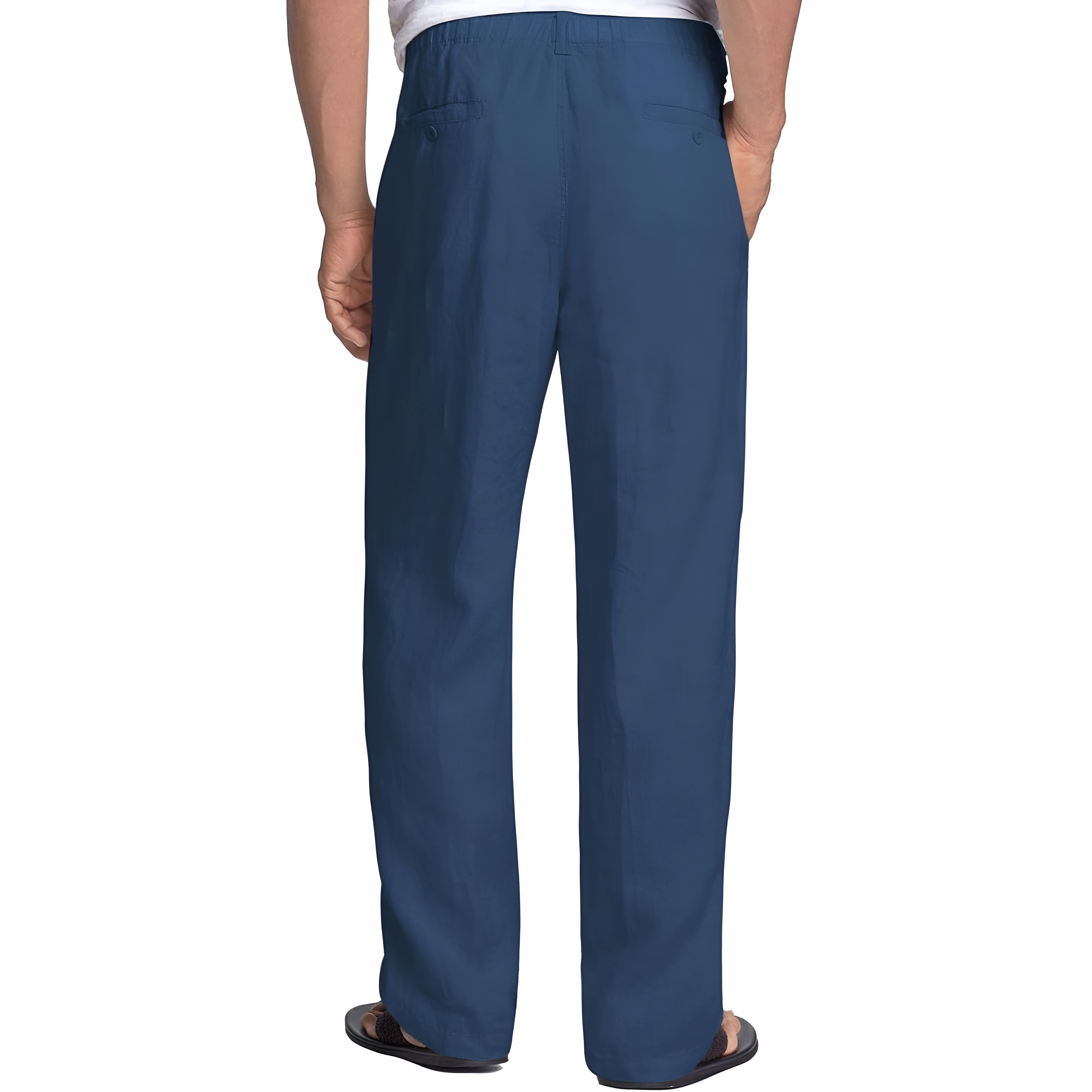 Linen Blend Casual Pants With Drawstring For Men