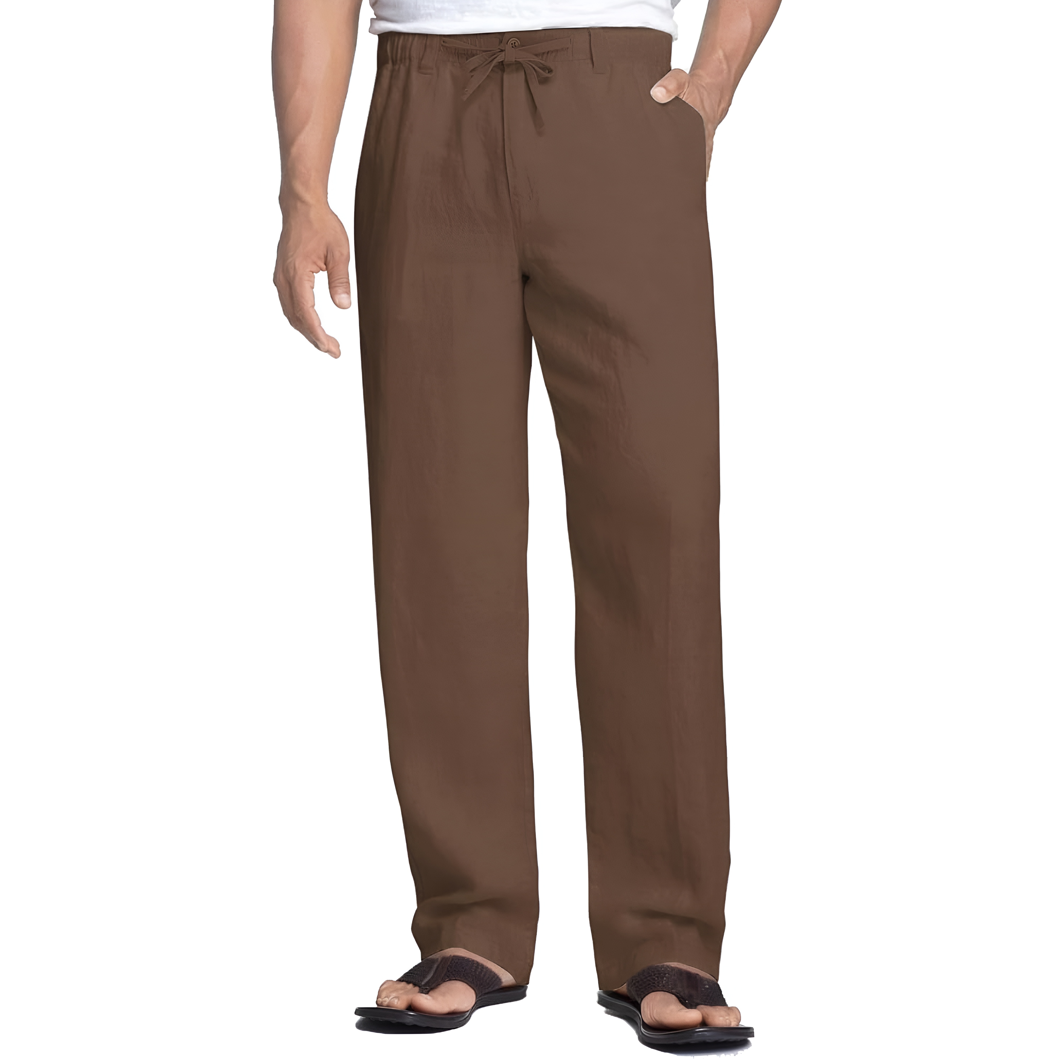 Linen Blend Casual Pants With Drawstring For Men