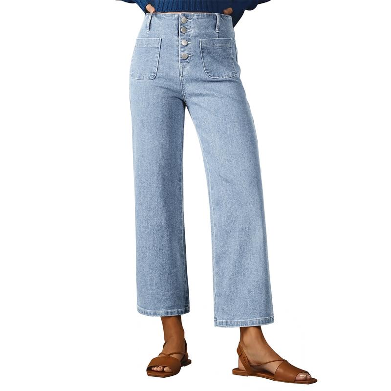 Stretchy Straight Fit Buttoned Loose Pants With Pockets For Women