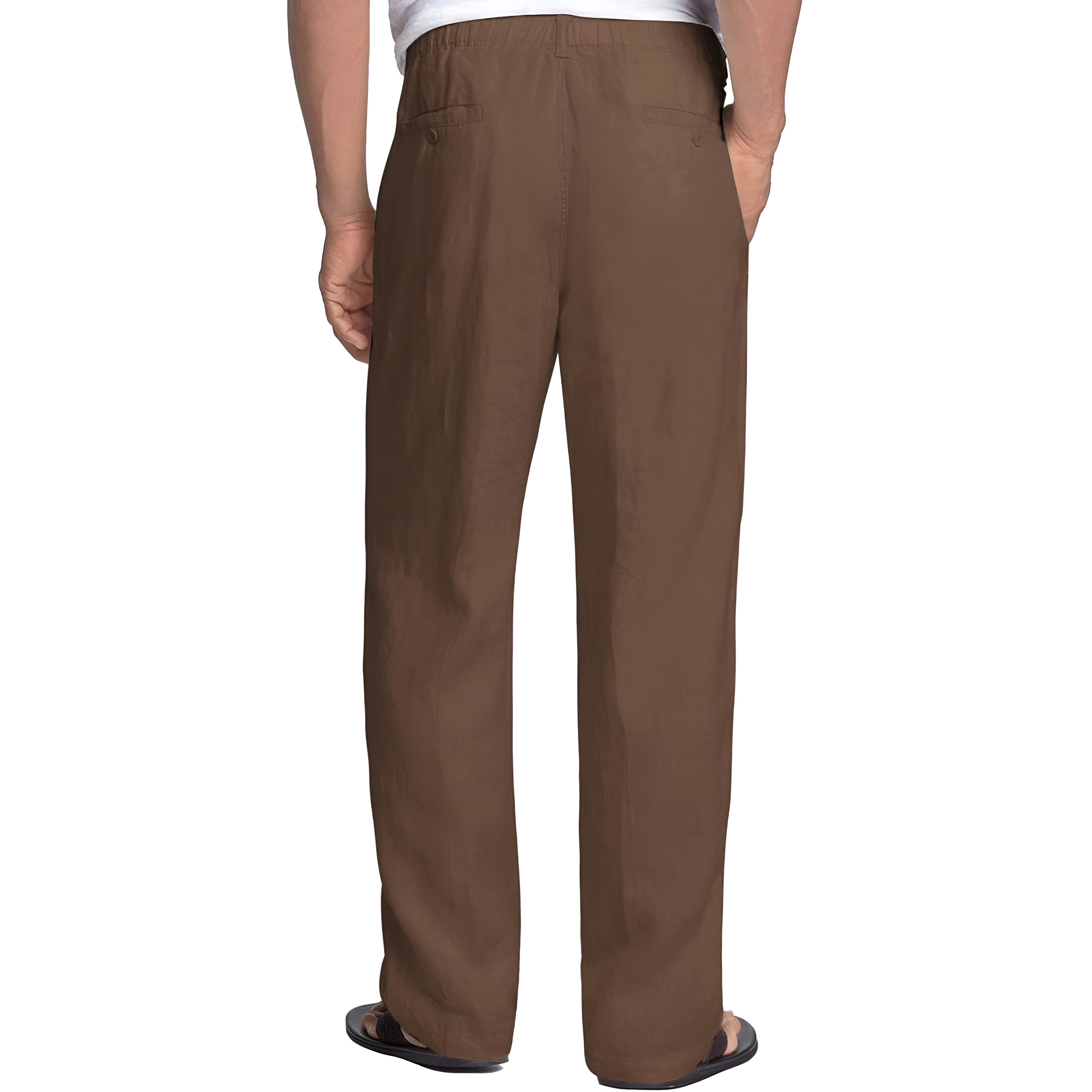 Linen Blend Casual Pants With Drawstring For Men