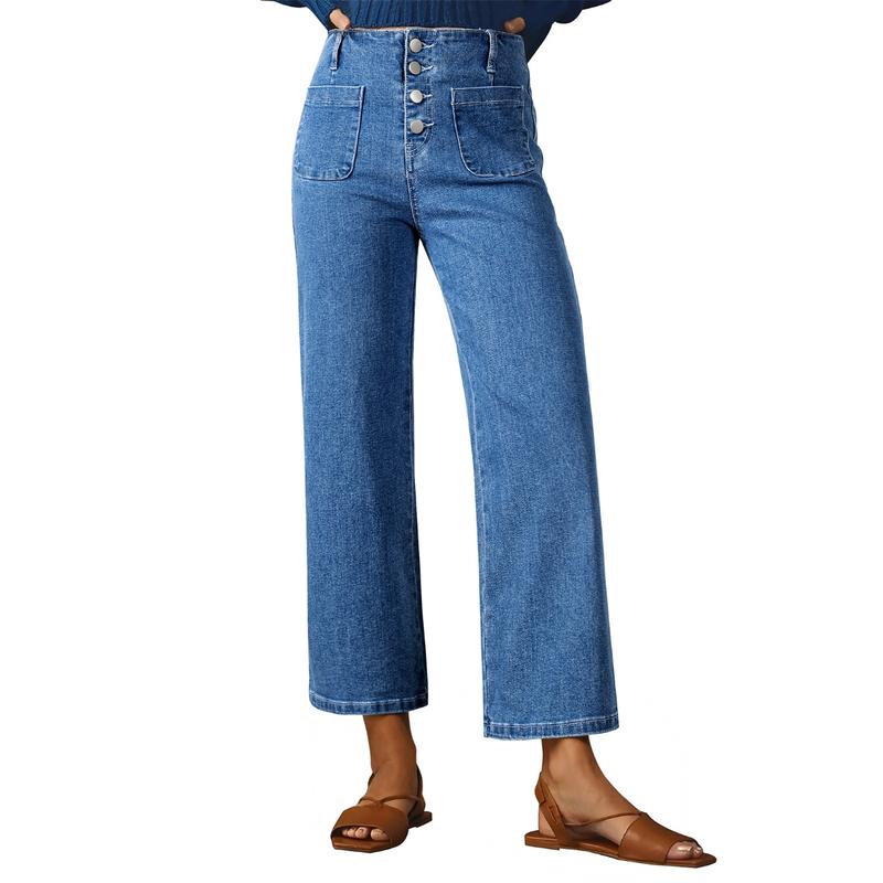 Stretchy Straight Fit Buttoned Loose Pants With Pockets For Women
