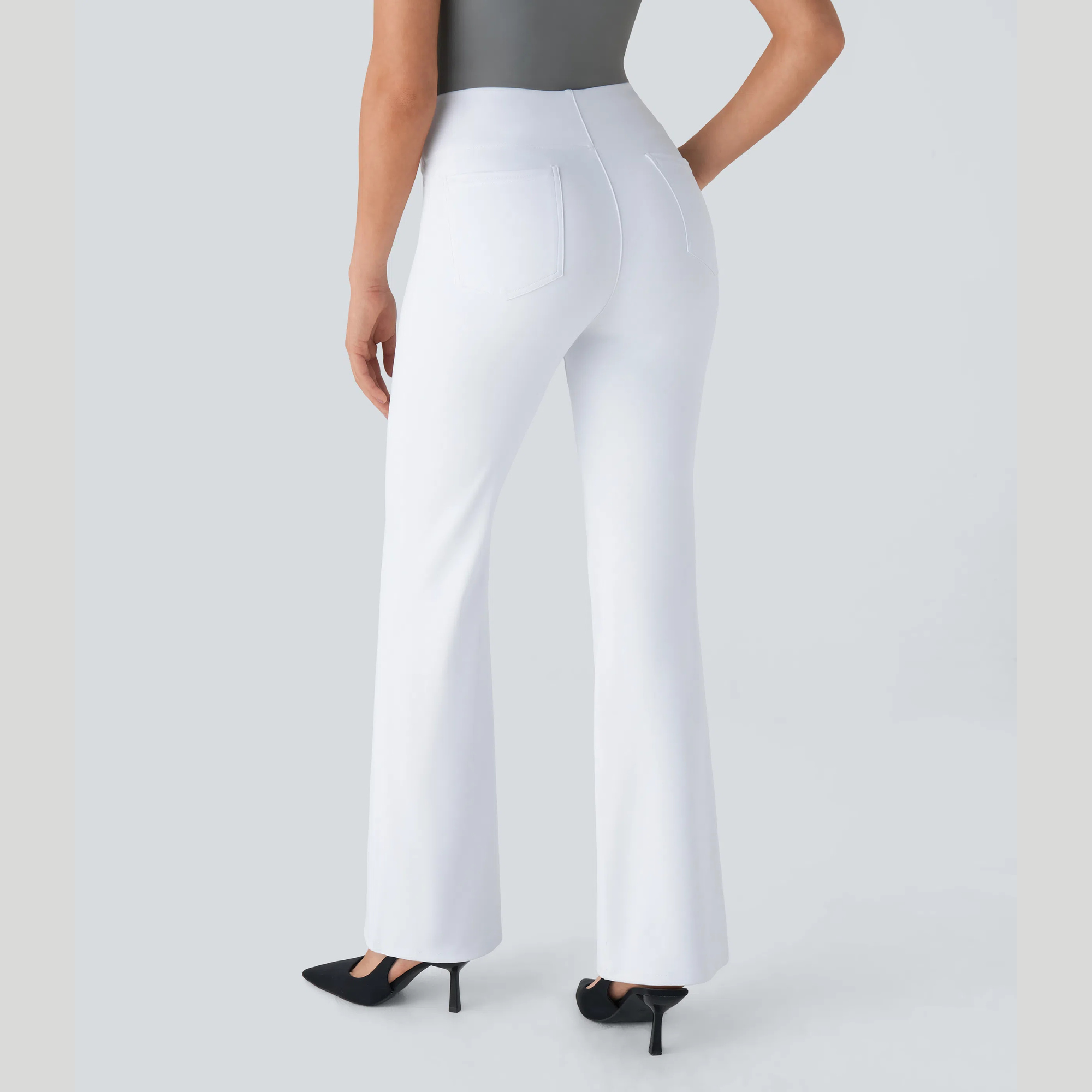 High Rise Back Side Pocket Slight Flare Work Pants