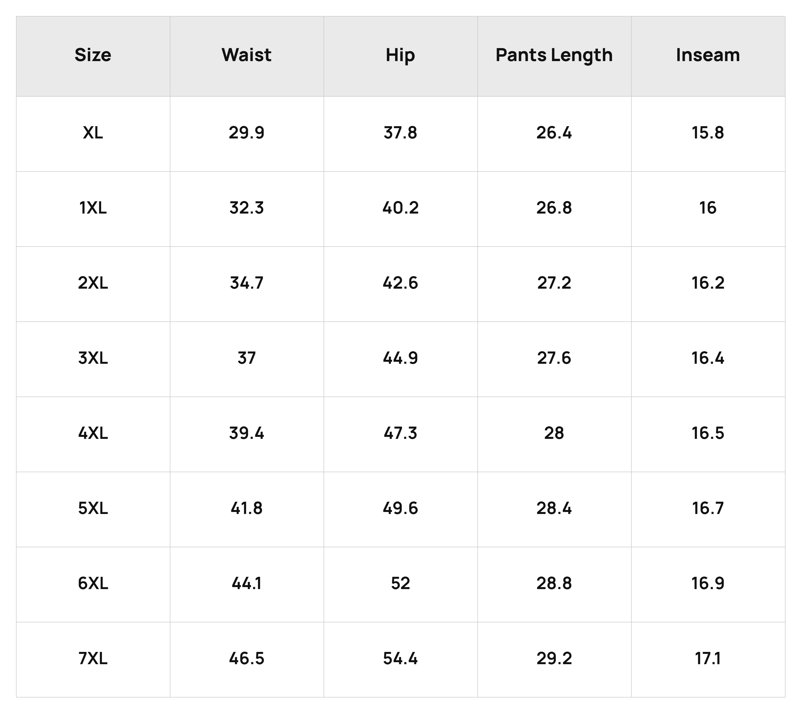 Size Chart