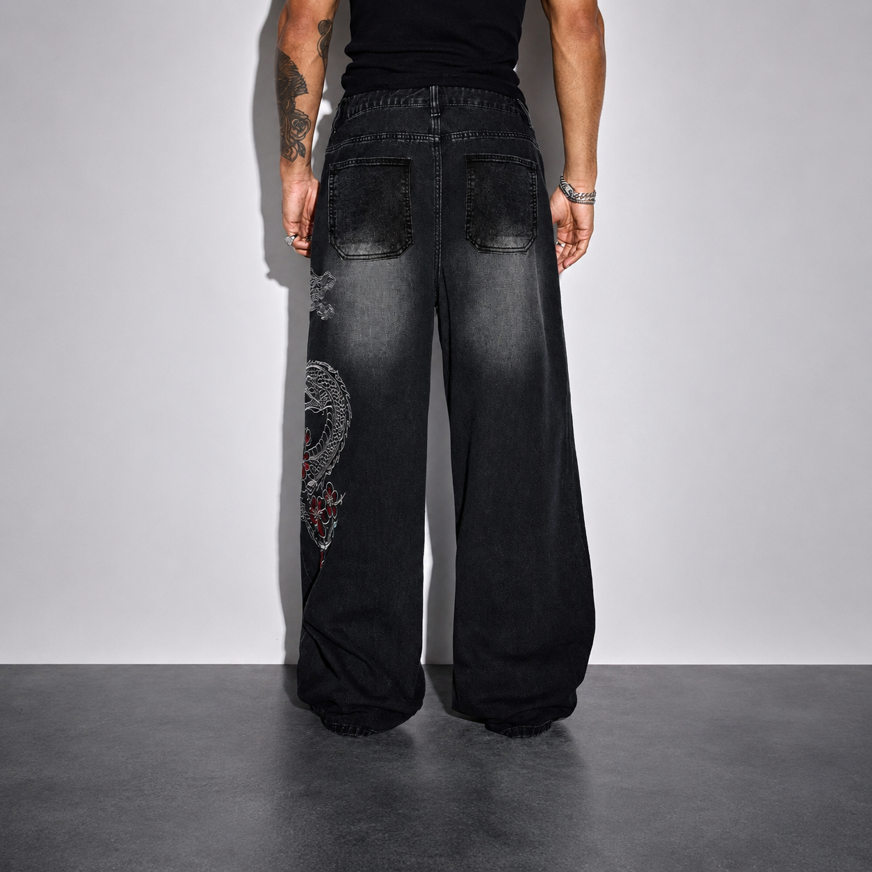 Casual Wide Loose Retro Vintage Embroidery Pants For Men
