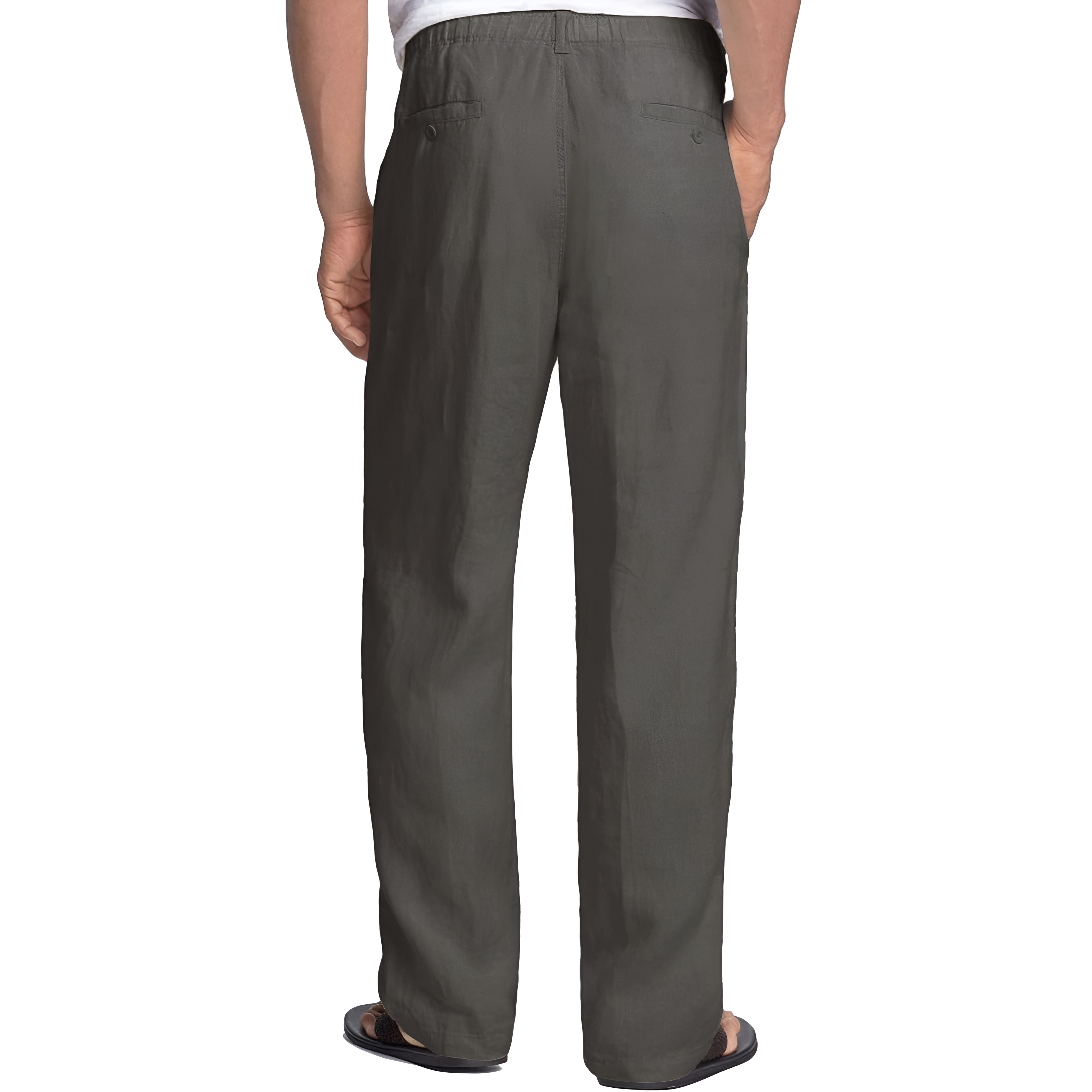 Linen Blend Casual Pants With Drawstring For Men