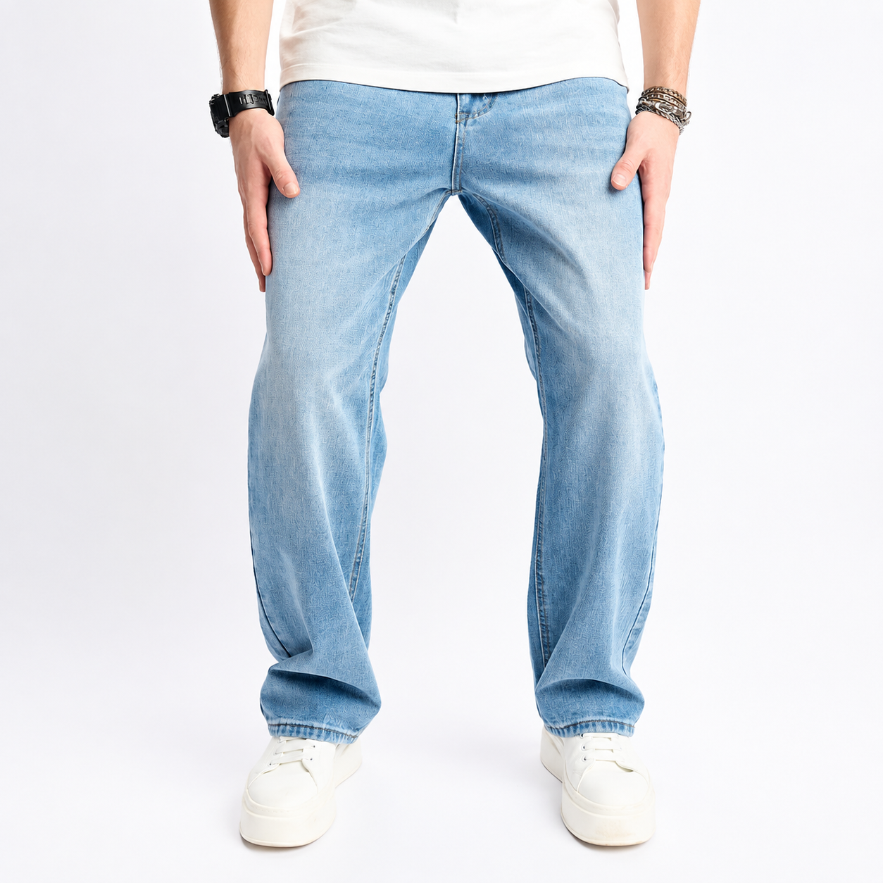 Loose Fit Stretch Baggy Denim Jeans With Pockets For Men
