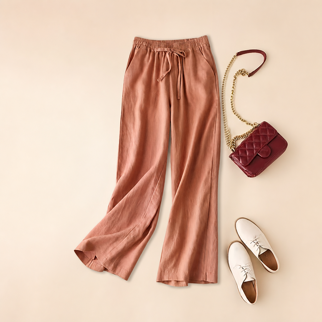 Solid Colored High Rise Wide Retro Pants For Women