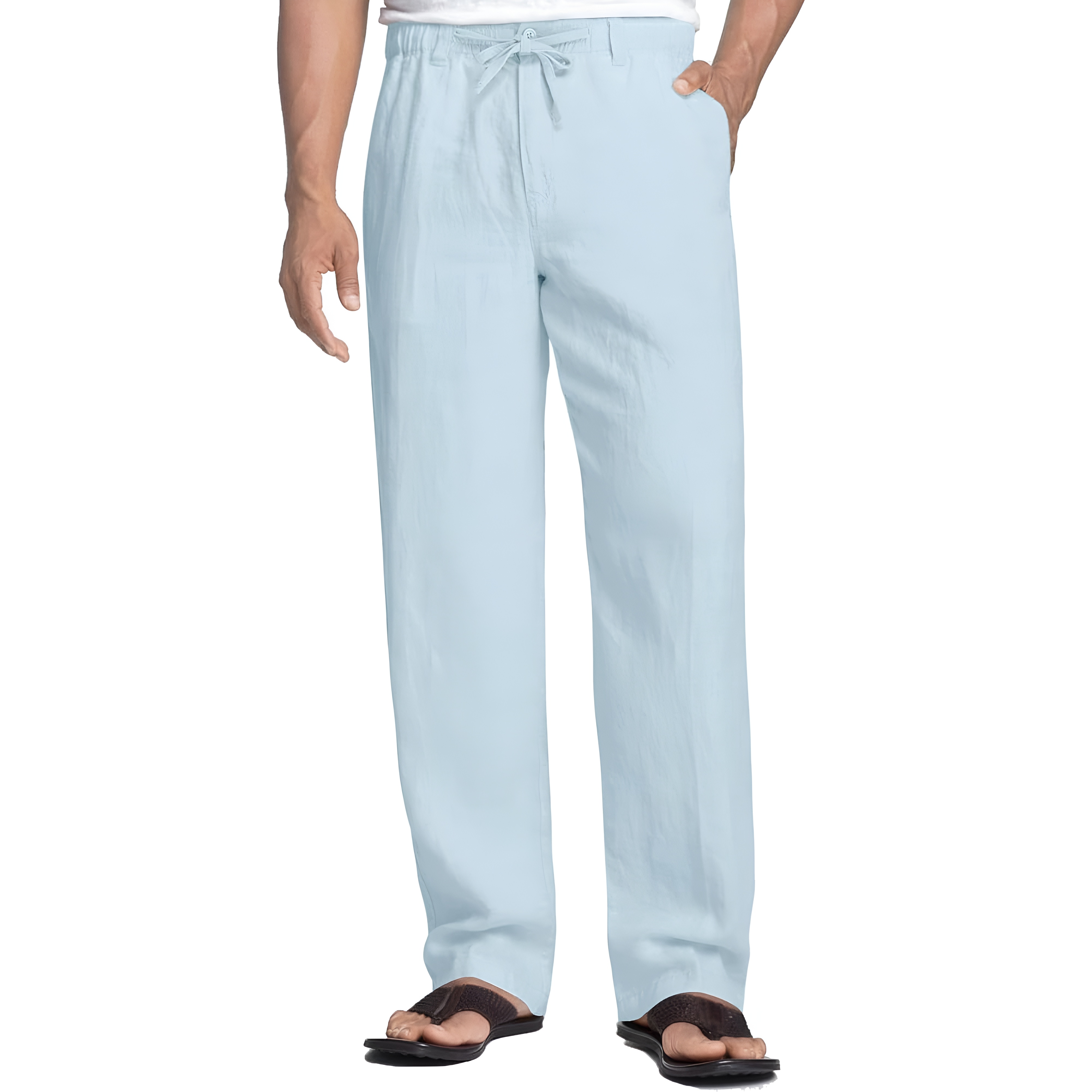 Linen Blend Casual Pants With Drawstring For Men