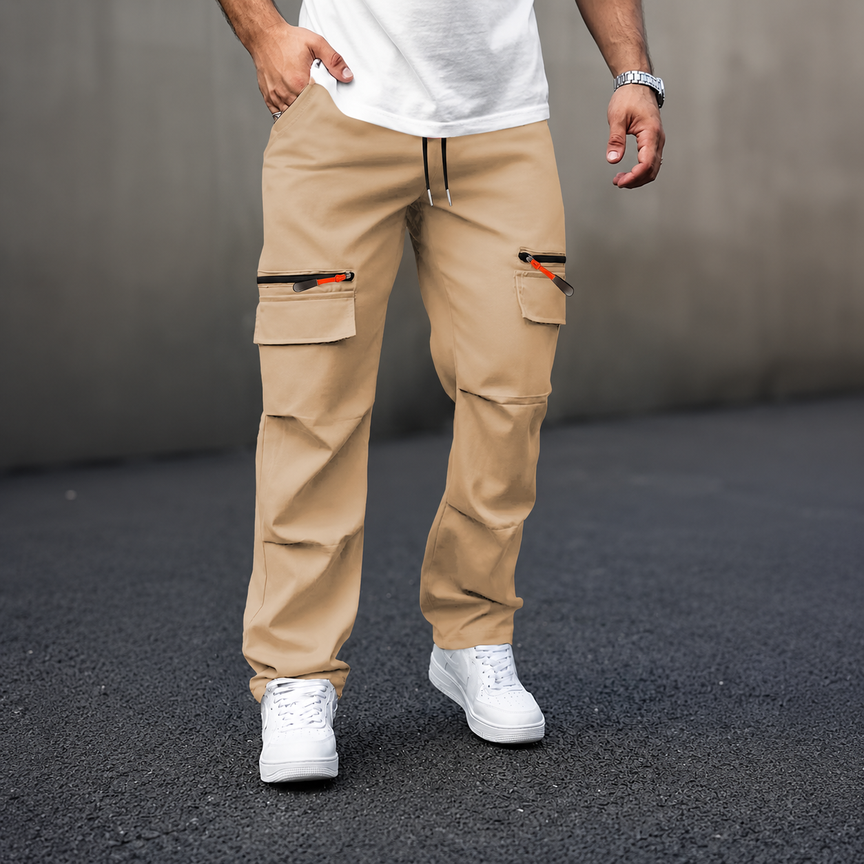 Casual Multi Pocket Cargo Pants With Straight Cut Design For Men